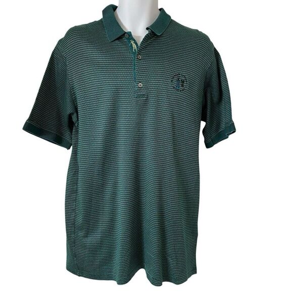 Bobby Jones Golf Polo Shirt Men's Large Green Geometric Stripe Made in Italy - Picture 1 of 6